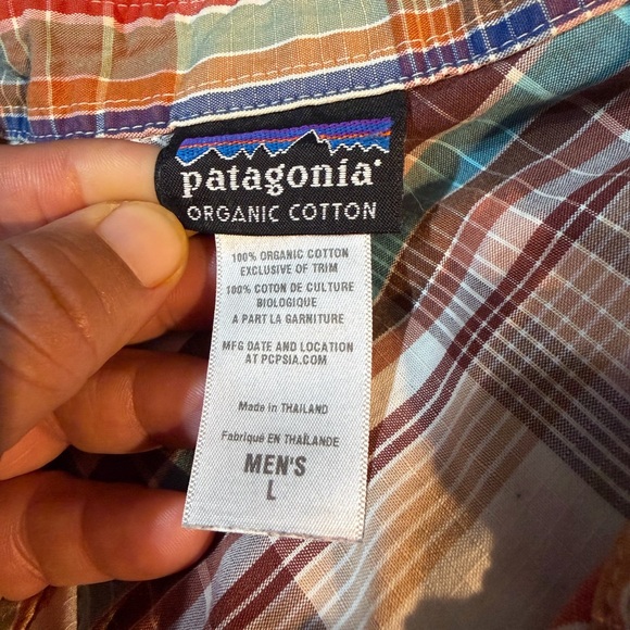 Patagonia Men's Red and Orange Plaid Shirt - Picture 5 of 5